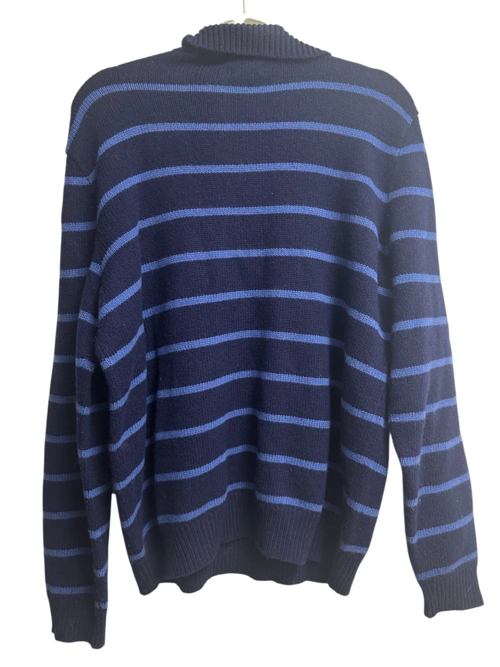 Polo Ralph Lauren | 100% Lambswool Quarter Zip Sweater Blue Striped | Size Large